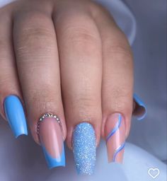 Nails Azul, Spirit Nails, Blue Prom Nails, Blue And Silver Nails, Molde F1, Prom Nails Silver, Emerald Nails, Nail Academy, April Nails