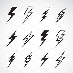 the lightning bolt logo is shown in black and white, as well as several different shapes