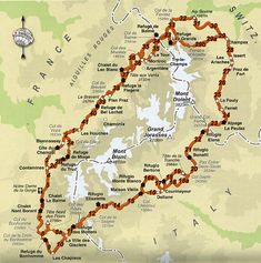 a map showing the route to mont du lacs in france, with many destinations marked