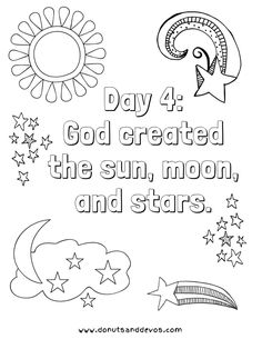 the sun, moon and stars are in this coloring page for kids to color on