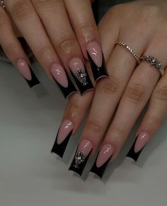 Long French Tips, Black French Nails, White French Tip, Cherry Nails, White On White, Croc Print, French Tips