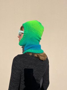 Full Face Balaclava, Knit Balaclava in Vibrant Blue Yellow Green, Colorful Knitted Hood, Balaclava Face Cover, Unisex Balaclava - Etsy Hood Balaclava, Balaclava Knit, Knit Balaclava, Knitted Balaclava, Knitted Hood, Fashion 2024, Skull Cap Beanie, Vibrant Blue, Full Face