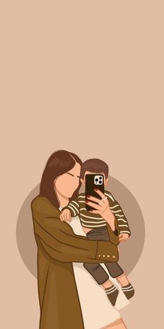 a woman taking a selfie with her phone while holding a child in her lap