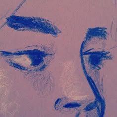 a drawing of a woman's face is shown in blue and purple tones,