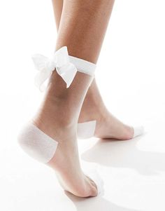 Socks & Tights by Glamorous Treats for your top drawer Ribbed cuffs Bow detail Mid cut Mesh Socks, Leopard Print Baby, Party Kleidung, Trainer Heels, Bow Back, Top Drawer, White Trainers, Maxi Dress Trend, White Sock