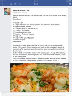 the recipe is displayed on the facebook page, and it appears to be cooking shrimp