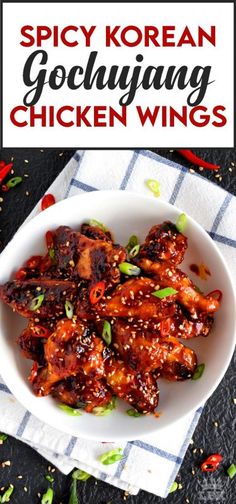 spicy korean gochujun chicken wings in a white bowl