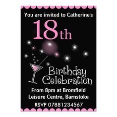 a black and pink birthday party card with the number forty on it's side