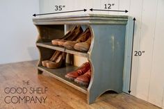 the shoe shelf is made from an old cabinet