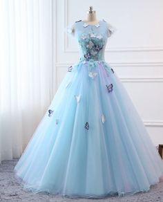 Prom Ball Gown Plus Size Long 2021 Women Formal Dresses Sky Blue Butterfly Flower Quinceanera Dress on Luulla Sky Blue Butterfly, Blue Butterfly Flower, Women Formal Dresses, Ball Gown Plus Size, Masquerade Prom, Gown Plus Size, Prom Ball Gown, Quinceanera Dress, Butterfly Flower