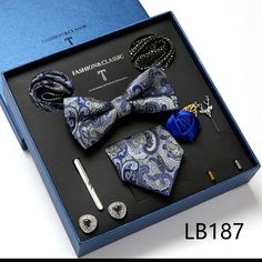 Necktie set for Men Silk Butterfly Tie Hanky Cufflinks Cufflinks Tie Clips and Lapel Pin Sets - Tania's Online Closet Gift Box For Men, Luxury Ties, Necktie Set, Holiday Gift Box, Tie For Men, Tie Gifts, Cufflink Set, Tie Styles, Fashion Business