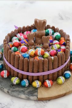 there is a cake made out of chocolate and candies