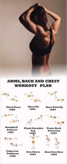 the back and chest workout plan is shown in this image, with instructions for how to do