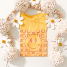 Toddler, Checkered Smiley Flower Shirt, Heather Yellow Gold Unisex Bella Canvas, Short Sleeve, Kids Top, Spring, Retro, Trendy, Groovy, Gift by TeesByDCo on Etsy Smiley Flower, Groovy Birthday, Summer Retro, Valentine Special, Holiday Memories, Flower Shirt, Valentines Day Shirts, Heat Transfer Vinyl, Gifts For Husband