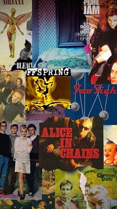 collage of movie posters with images of actors and their names on them, including the title for'alice in chains '