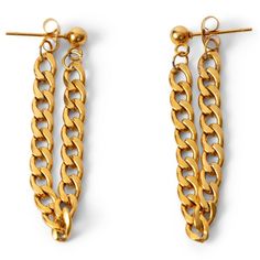 Add some dazzle to your outfit with these earrings! These curb chain earrings are 14k gold plated, giving them a flashy yet classy look. Perfect for adding a touch of elegance to any outfit. Gold Chain Link Earrings Tarnish Resistant, Gold-tone Chain Earrings Gold Plated, Gold-tone Drop Earrings With Adjustable Chain, Gold-tone Chain Detail Gold Plated Earrings, Gold-tone Drop Earrings With Gold Chain, Elegant Gold Earrings With Double Chain, Gold Linear Chain Drop Earrings, Trendy Gold Chain Earrings, Horn Of Africa