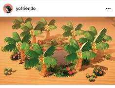 an image of a desert with palm trees in the middle and flowers on the ground