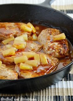 meat and pineapple stew in a skillet