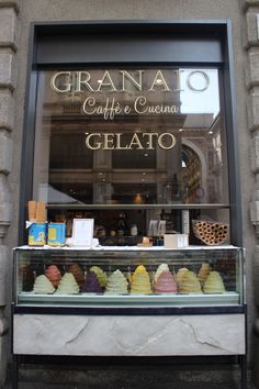 the window of a shop that sells gelato