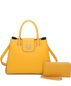 Fashion Top Handle 2-in-1 Satchel Faux vegan leather Zip top closure Gold-tone hardware Detachable shoulder strap 2-in-1 Bag (Satchel & Wallet) Bag-wallet set L 13.8 * H 10.6 * W 5.1 Cheap Yellow Double Handle Satchel, Affordable Yellow Satchel With Detachable Strap, Top Handbags, Lemon Drop, Fashion Top, Wallet Bag, Zip Top, Top Handle, Vegan Leather