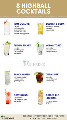 Highball Cocktails Ginger Ale Cocktail Recipes, Alcoholic Beverages Recipes, Alcoholic Drink Mixes, Highball Recipe, Vodka Based Cocktails, Ginger Ale Cocktail, Shots Alcohol Recipes, Romantic Drinks, Refreshing Recipes