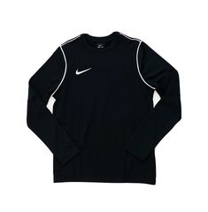 Nike Park 20 Crew Top  Soft, Sweat-Wicking Coverage  Dri-FIT brushed body (front and back panel) for warmth un-brushed sleeves to keep you cool and mobile shoulder seam moved forward for comfort standard fit top with soft hand feel  subtle piping details for modern, but clean finish 100% Polyester Body width: 16.3", Body length: 22.4" (size medium) Note: Sample, written on the inside, not visible from the outside Let me know if you have any questions. Listing and template services provided by in Nike Drifit Shirts, Nike Long Sleeve Cotton Shirt, Nike Cotton Long Sleeve Shirt, Full Sleeve Tshirt, Training Shirt, Training Shirts, Athletic Outfits, Soft Hand, Sleeves Pattern