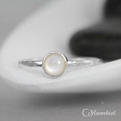 Pearl Promise Ring - Sterling Silver Mother of Pearl Gemstone Ring - Bezel-Set Engagement Ring- Whit Stackable Moonstone Jewelry Gift, Delicate Sterling Silver Opal Ring, White Birthstone Ring, Elegant Handmade Stackable Moonstone Rings, Elegant Handmade Moonstone Stackable Rings, Handmade Elegant Moonstone Stackable Rings, White Birthstone Round Ring, Delicate White Opal Round Ring, Delicate White Opal Ring