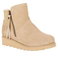 BEARPAW® Megan Suede Sheepskin Bootie with NeverWet™ - 9576050 | HSN Tan Booties, Waterproof Snow Boots, Shearling Boots, Sheepskin Boots, Slip On Boots, Pull On Boots, Bearpaw Boots, Metallic Logo, Short Boots