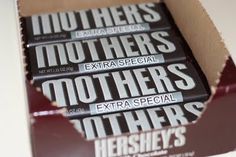 chocolate bar wrapper with mother's extra special logo on it sitting on a table