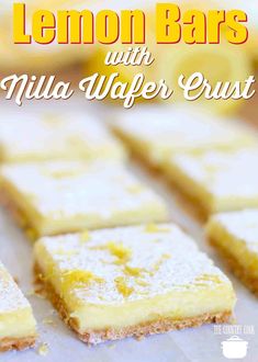 lemon bars with vanilla wafer crust on a baking sheet