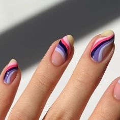 Stefanie ☀️ | Nail Art Inspo on Instagram: "•PR• Some omnisexual pride swirls for you today 💙💜💗 The purple stripes are actually supposed to be more blue (so it’s like an expanded version of the bi flag), but my eyes kept seeing these shades of purple soo that’s what I went with lol. This palette is one of my faves tho! 😍 swipe to see these topped with sparkle, the perfect finishing touch for any mani 🤩 Omnisexuality falls under the multisexual umbrella, which means attraction to people of a Asexual Nails, Bi Flag Nails, Pride Flag Nails, Bi Nails, Bisexual Nails, Bi Pride Nails, Niko Sasaki, Omnisexual Flag, Gender Identities