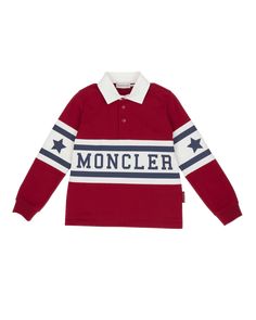 Moncler rugby shirt with striped logo printed at front  Collared neckline Long sleeves Button placket Banded cuffs Pullover style Cotton/elastane Unlined Dry clean Imported Streetwear Clothes, Stylish Boys, Gentleman Style, Rugby Shirt, Cute Sweaters, Boys Clothing, Dream Clothes