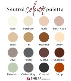 the neutral color palette is shown with different shades and colors to choose from, including brown,