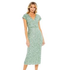 Sage Color, New With Tags, Us Size 12 Elegant Green Sequined Midi Dress, Glamorous Green Short Sleeve Dress, Mac Duggal Dress, Emerald Green Dresses, Size 12 Women, Mac Duggal Dresses, Sage Color, Wedding Attire Guest, Column Dress