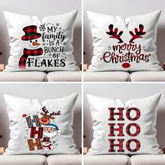 four pillows with christmas designs on them