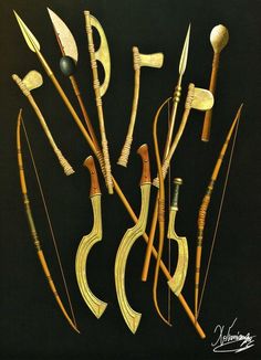 an assortment of different types of archery bows and arrows