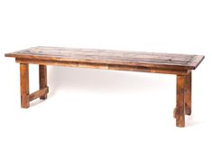 an old wooden bench on white background