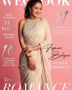 a woman in a white sari is featured on the cover of a magazine,