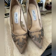 Jimmy Choo Crystal Embellished Pointy Heels Luxury Embellished Pointed Toe Heels, Formal Embellished Pointed Toe Heels, Designer Embellished Closed Toe Heels, Designer Embellished Almond Toe Heels, Pointy Heels, Pointy Toe Heels, Jimmy Choo Shoes, Jimmy Choo, Shoes Women Heels