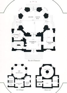 an architectural plan for a house with two floors and three rooms, including the first floor