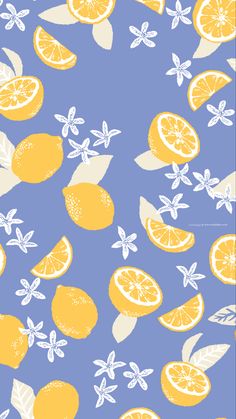 a blue background with yellow and white lemons