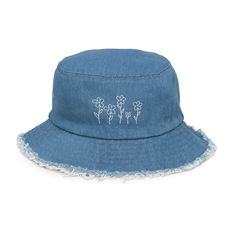 Looking for the perfect Floral Bucket Hat, Bucket Hat, Denim Bucket Hat, Cute Bucket Hat, Girl Bucket Hat, Women's Denim Bucket Hat, Flower Bucket Hat, Women's Hat? Well, look no further. This cute denim bucket hat with flower details is perfect for the woman or girl in your life. This denim bucket hat with a distressed brim is a real statement piece--with dainty flowers to compliment the denim. It's an on-trend style that'll be sure to get you a ton of compliments.  * 100% cotton * Denim look * Bucket Hat Girl, Cute Bucket Hat, Flower Bucket Hat, Bob Chapeau, Floral Bucket Hat, Hat Flower, Dainty Flowers, Denim Bucket Hat, Flower Bucket