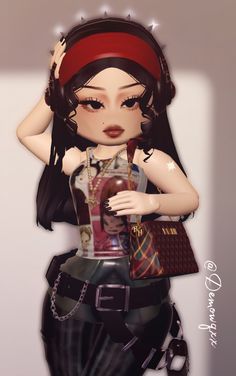 a digital painting of a girl with headphones and a purse on her shoulder,