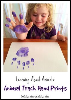 Learn about animals through the footprints they make! Animal Track Hand Prints. #preschool #kidscrafts #education Learning About Animals, Forest Animal Crafts, Brain Craft, Left Brain, Polar Animals, Animal Tracks, Hand Prints, Winter Preschool