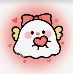 an image of a hello kitty with wings and hearts on it's face,