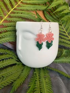 Quilled pink flowe with green quilled stem earrings. Sealed in UV resin for durability. Quilled Earrings, Saint Joseph, Uv Resin, Pink Flower, Favorite Jewelry, Pink Flowers, Jewelry Earrings Dangle, Etsy Earrings, Beauty Book