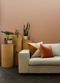 a living room filled with lots of different types of furniture and plants on top of each other