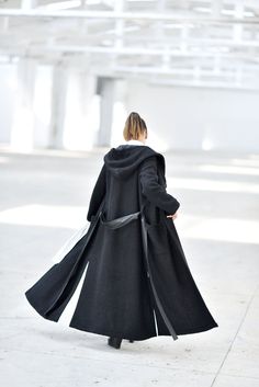 "Black Coat, Wool Coat, Wool Clothing ◈ Stylish and chic fashion is our shared dream! You can be sure that this piece is made with a lot of love and craftsmanship. ◈ S I Z I N G ◈ The model wears size S and the length of the item is approximately 135 cm. This item is available from XS to 2XL. Please, have a look at my Size Chart below before placing your order. The model in the picture is 63'' (160 cm) tall. ◈ D E L I V E R Y ◈ This item will be shipped in up to 5 days after your order was place Cyberpunk Coat, Long Black Wool Coat, Dark Blue Coat, Victorian Coat, Gothic Coat, Coat Plus Size, Hooded Winter Coat, Long Black Coat, Elegant Coats