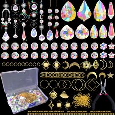 a collection of assorted jewelry and accessories on a black background