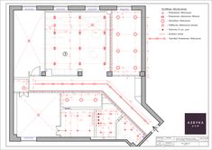 the floor plan for an office building with electrical wiring on it and red dots indicating where to go